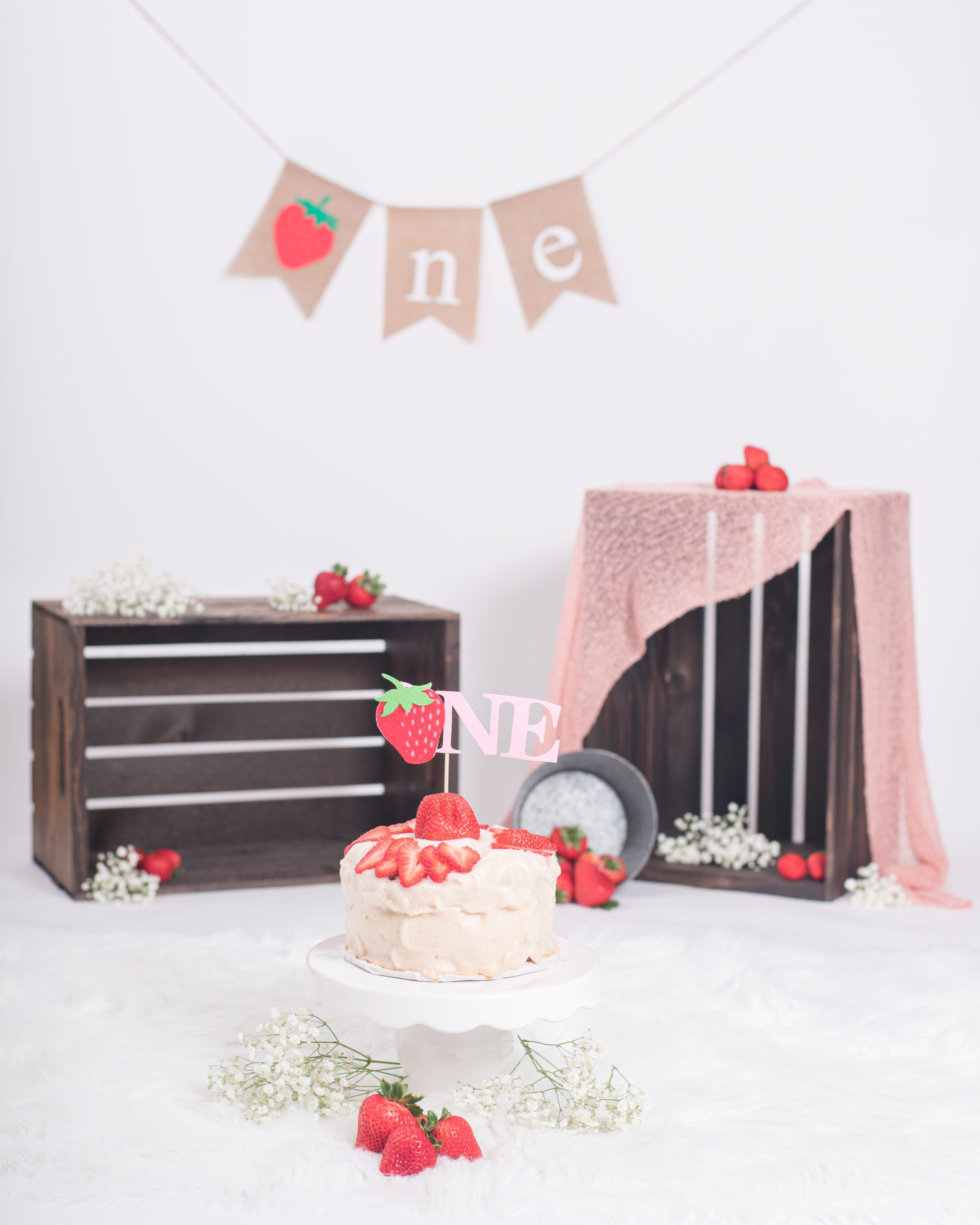 Studio setup for Annessa's first year strawberry cake smash