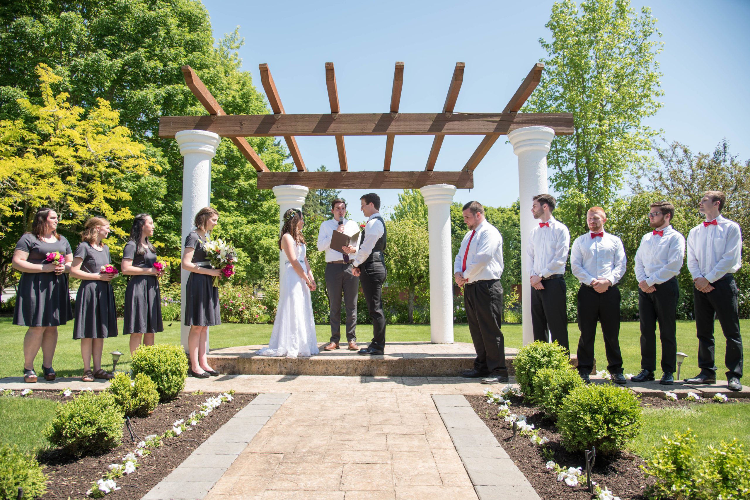 Bride and groom standing at the altar