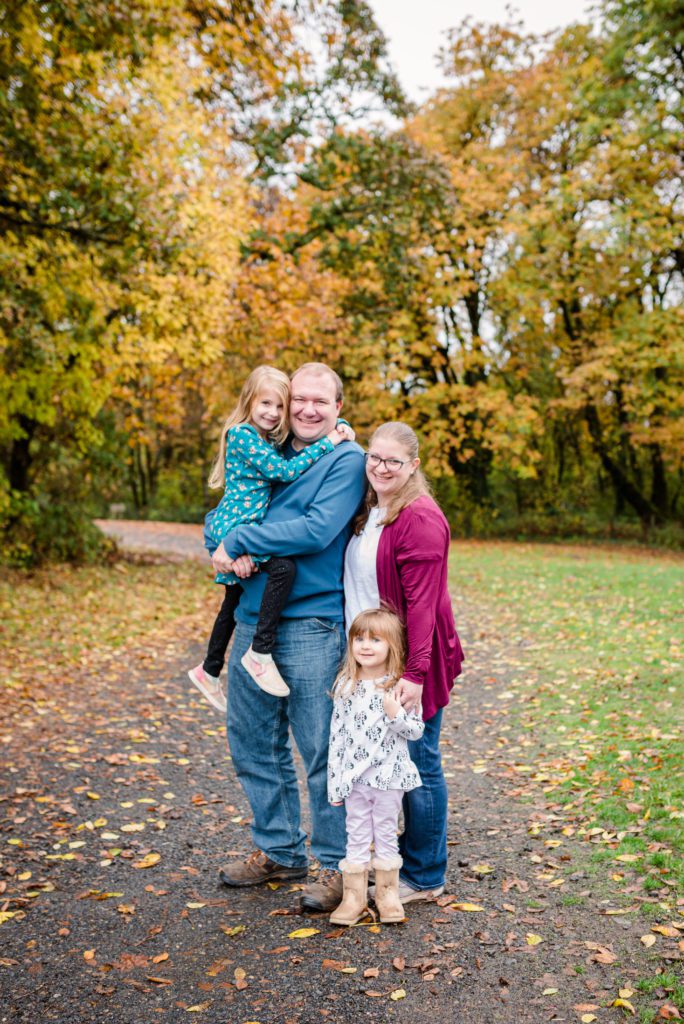 Fall family photo at Dorris Ranch in Springfield, OR