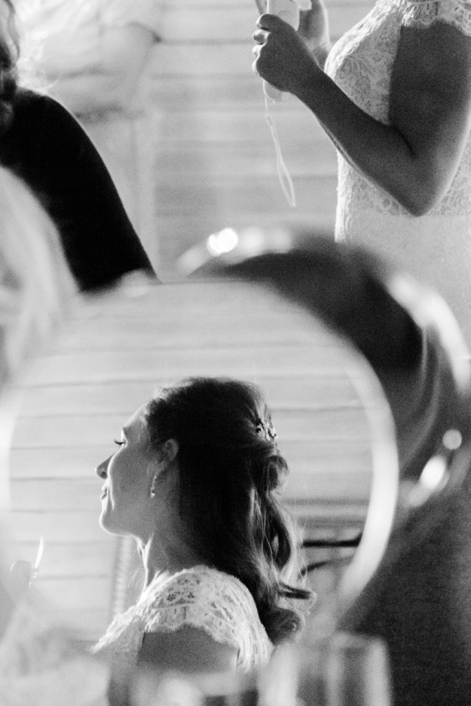 Brides reflection in mirror