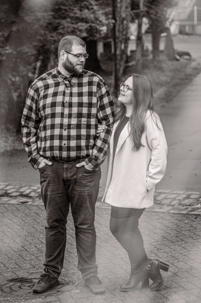 Engaged couple looking at each other