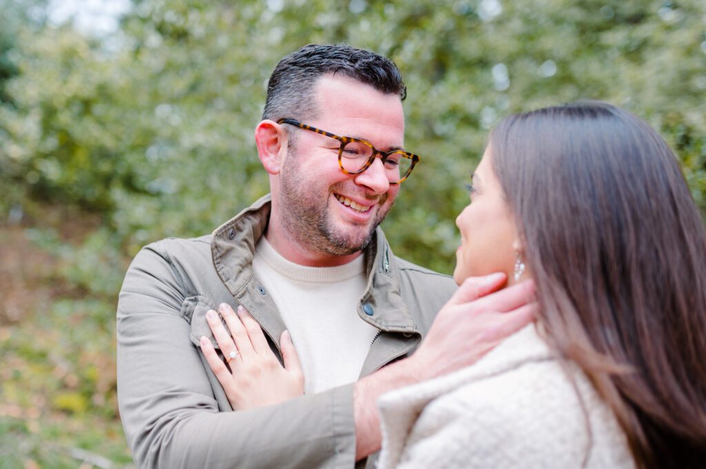 Engaged couple looking at each other