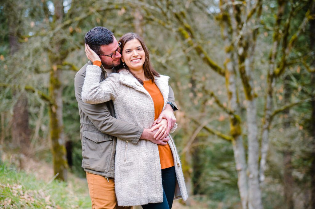 Engaged couple smiling