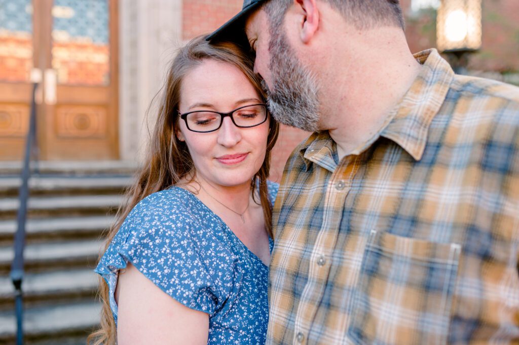 Engagement photos of bride closing her eyes