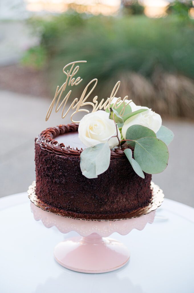 Wedding cake close up for the bride and groom at their wedding at East Fork Country Estate in Damascus Oregon